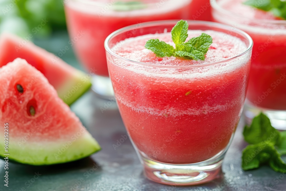 Watermelon Drink Recipe. Refreshing Summer Cocktail with Mint and Glasses Watermelon Drink Recipe. Refreshing Summer Cocktail with Mint and Glasses