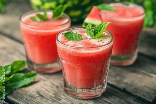 Watermelon Drink Recipe. Refreshing Summer Cocktail with Mint and Watermelon Juice