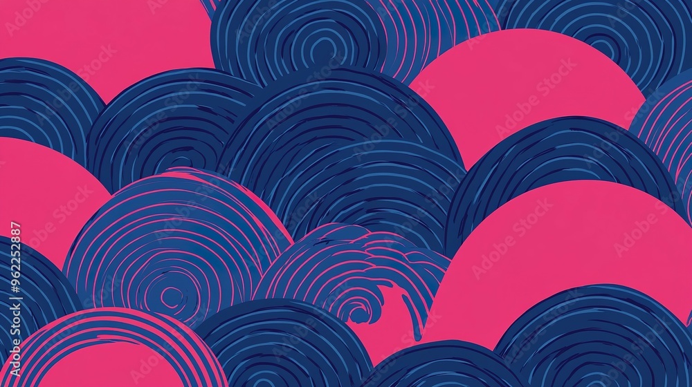 Abstract Pattern of Concentric Circles and Arcs in Blue and Pink Abstract Pattern of Concentric Circles and Arcs in Blue and Pink