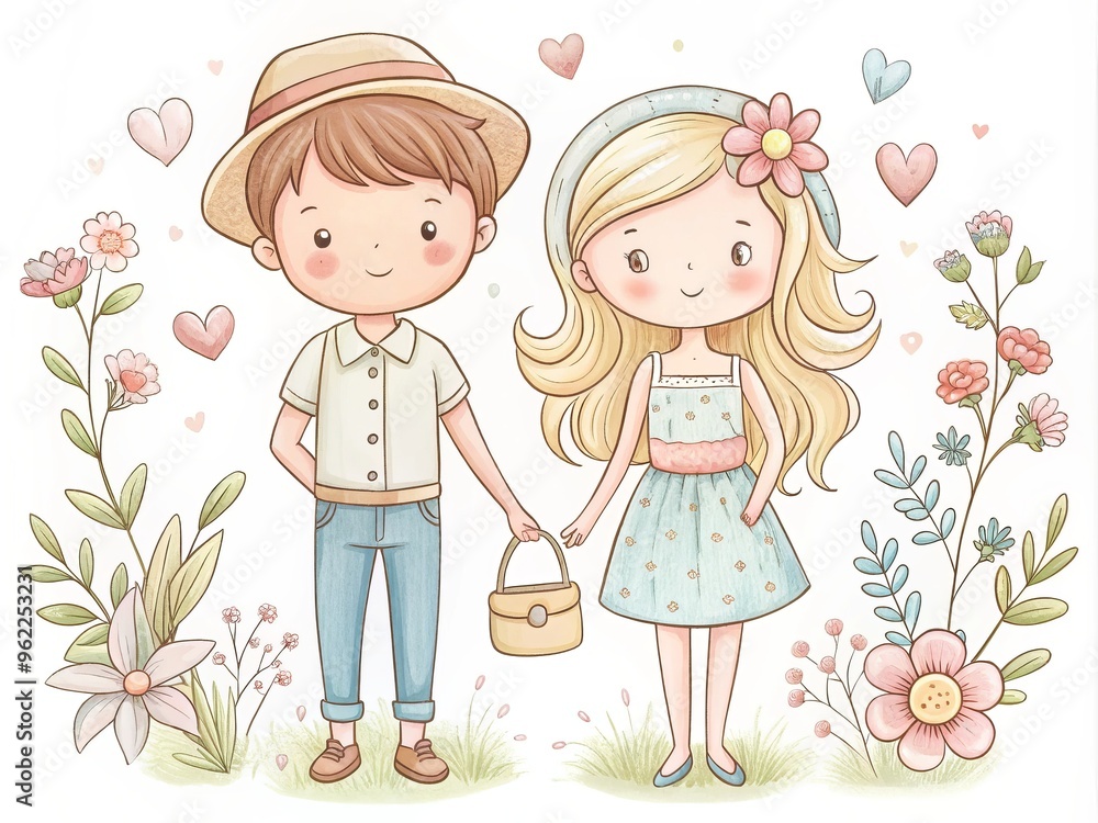 line art summer romance whimsical illustrations soft colors delicate textures watercolor backgrounds line art summer romance whimsical illustrations soft colors delicate textures watercolor backgrounds