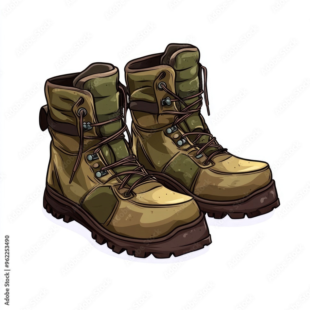 Military Boots Cartoon. Stylish Cartoon Boots for Travel and Tourism on White Background Military Boots Cartoon. Stylish Cartoon Boots for Travel and Tourism on White Background