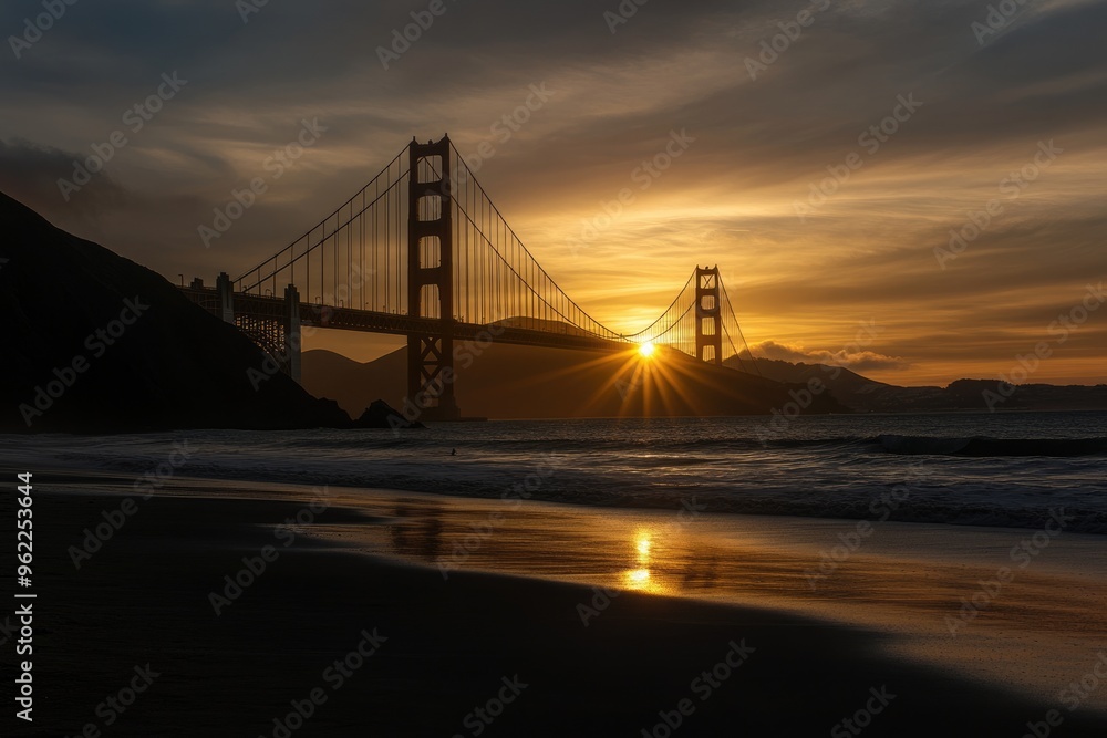 Obraz premium San Francisco Golden Bridge Sunset. Iconic California Landmark at Dusk
