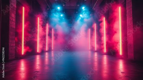 Wallpaper Mural Retrostyle stage lighting, bold geometric shapes, bright neon colors, 1980s aesthetic, highenergy vibe Torontodigital.ca