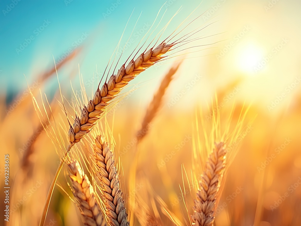 Wheat field. Ears of golden wheat closeup. Harvest concept Wheat field. Ears of golden wheat closeup. Harvest concept