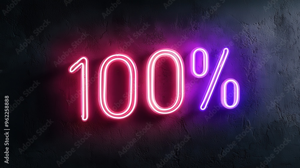 Neon Hundred Percent Sign on Black Wall Neon Hundred Percent Sign on Black Wall