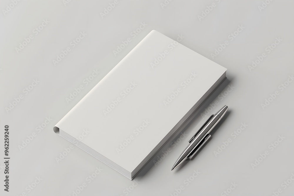 An overhead 3D render of a white notepad and a stylish pen on a neutral surface. An overhead 3D render of a white notepad and a stylish pen on a neutral surface.
