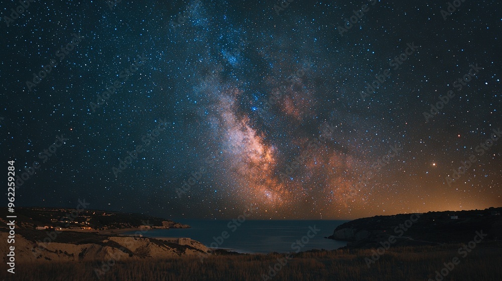 Fototapeta premium A stunning view of the star-filled sky over a tranquil body of water