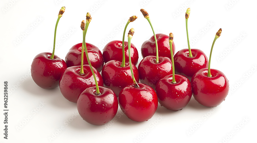 Prunus avium Sweet Cherry a white background a cluster of sweet cherries with their stems ideal for fresh and clean visual themes Prunus avium Sweet Cherry a white background a cluster of sweet cherries with their stems ideal for fresh and clean visual themes