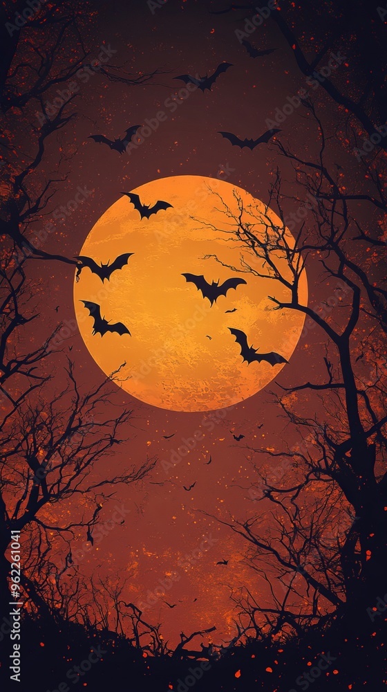 A poster for a halloween with bats and the moon on it1 A poster for a halloween with bats and the moon on it1