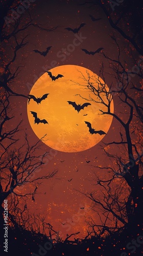 A poster for a halloween with bats and the moon on it1 photo