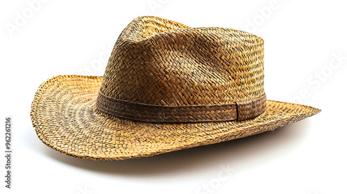 Straw Hat Isolated on White Background, Perfect for Summer Fashion or Seasonal Themes