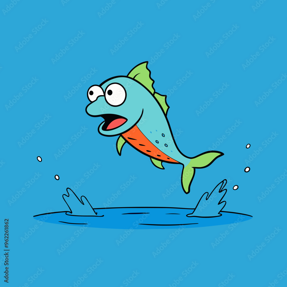 Obraz premium Vector Art Fish Leaping Over a Serene Lake