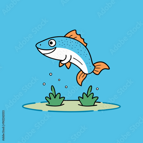 Vector Art Fish Leaping Over a Serene Lake