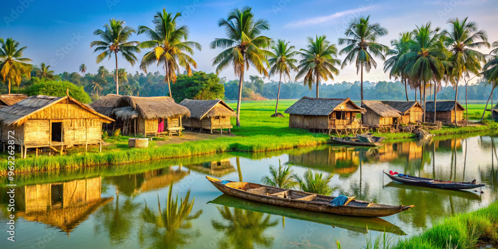 A Tamil Nadu village with banana plantations, rice paddies, small mud houses A Tamil Nadu village with banana plantations, rice paddies, small mud houses