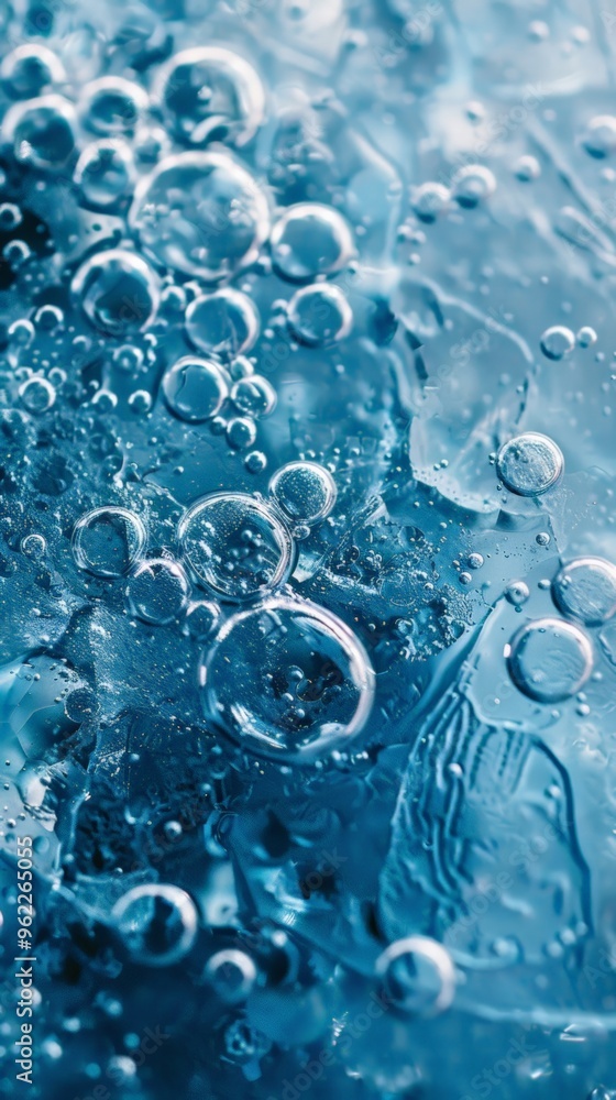 Top view of blue Bubbles under frozen water surface Top view of blue Bubbles under frozen water surface