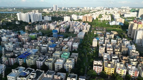 Beautiful modern cityscape of kolkata from the air, nice buildings and infrastructures photo