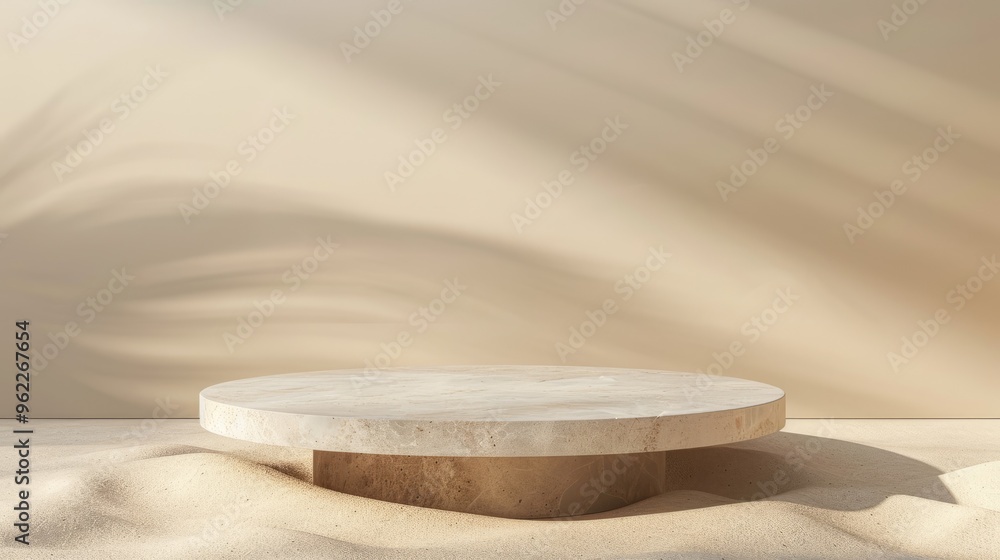 Minimal stone podium on beige background for product display. Minimal stone podium on beige background for product display.