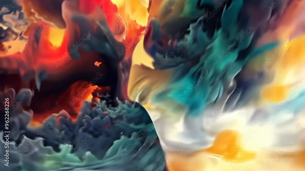 Colorful swirling clouds and dynamic patterns in a celestial landscape Colorful swirling clouds and dynamic patterns in a celestial landscape