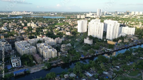 Beautiful modern cityscape of kolkata from the air, nice buildings and infrastructures photo