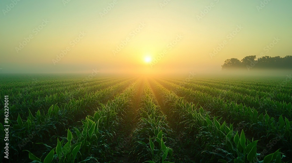 A vast green meadow stretches beneath the distant horizon, where tall trees stand sentinel against the encroaching twilight A vast green meadow stretches beneath the distant horizon, where tall trees stand sentinel against the encroaching twilight