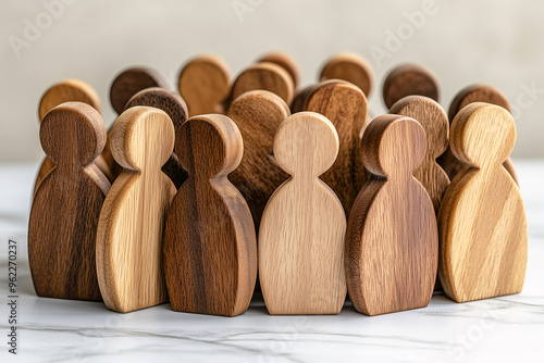 Wooden figures represent systemic family constellations therapy in supportive environment