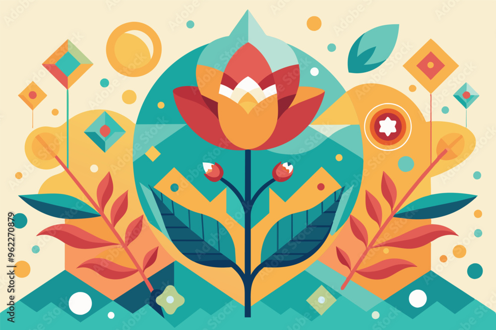 Abstract flower art with geometric shapes and bright colors, nature inspired illustration Abstract flower art with geometric shapes and bright colors, nature inspired illustration