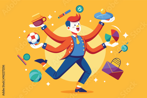 Multitasking Businessman Juggling Work and Life with Multiple Arms