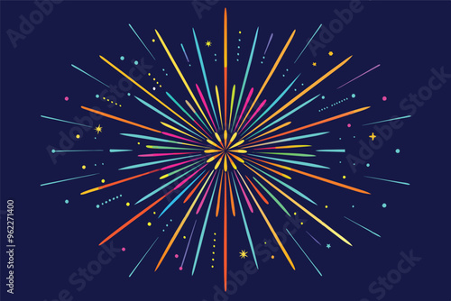 Abstract colorful firework burst illustration on a dark blue background