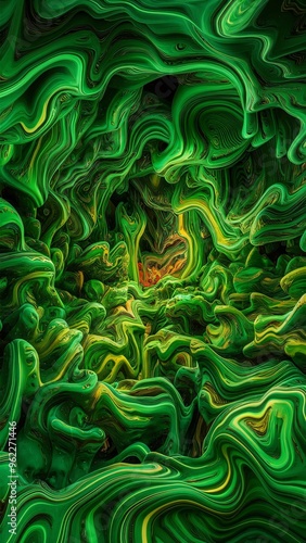 A green background with the yellow abstract psychedelic background texture Swirl wave element. 