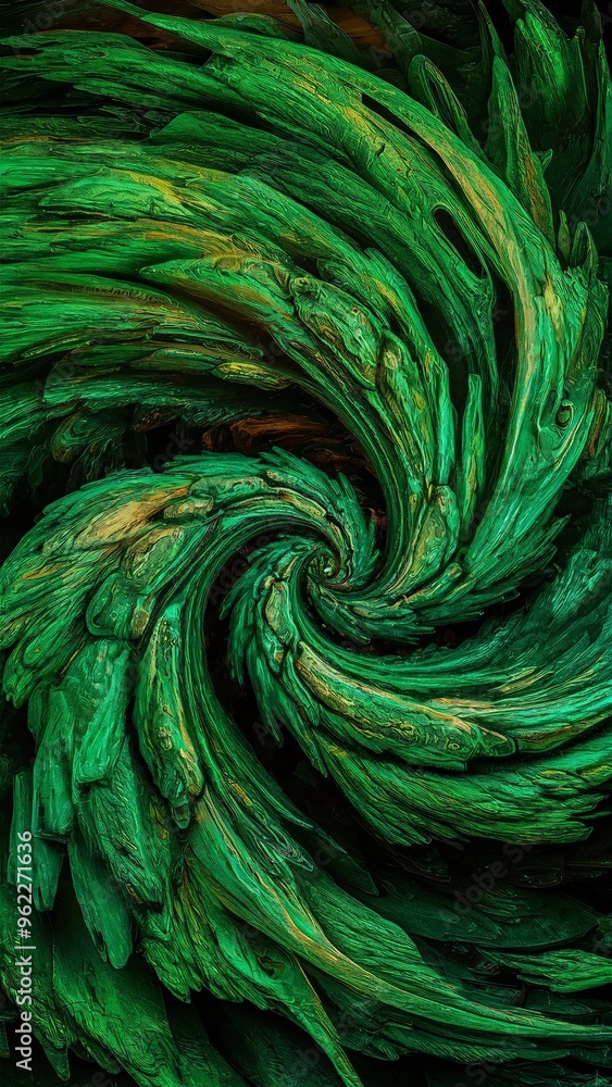 Obraz premium A green background with the yellow abstract psychedelic background texture Swirl wave element. 
