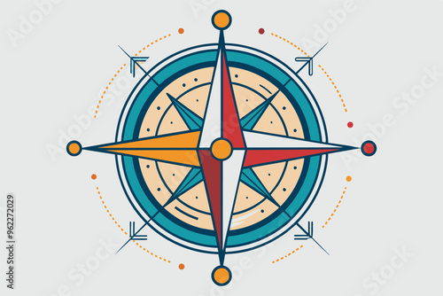 Colorful Geometric Compass Illustration with Arrows and Directions