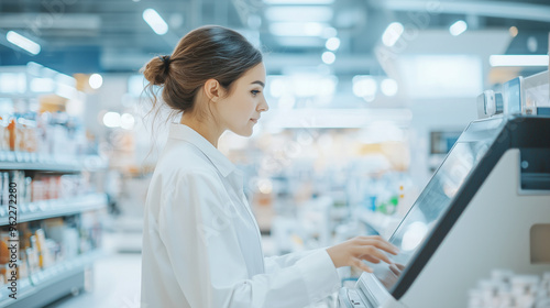 shopper interacting with a self-checkout machine in a sleek, modern supermarket, reflecting the convenience and technological advancements in retail. Perfect for visuals highlighti Free Download shopper interacting with a self-checkout machine in a sleek, modern supermarket, reflecting the convenience and technological advancements in retail. Perfect for visuals highlighti - GFXLoad