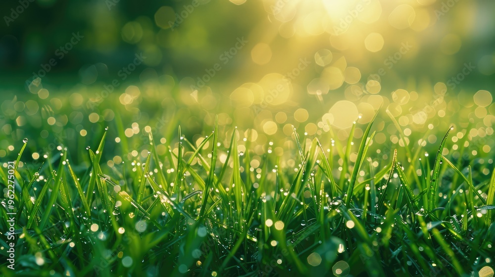 Pure dew droplets on green grass field Pure dew droplets on green grass field
