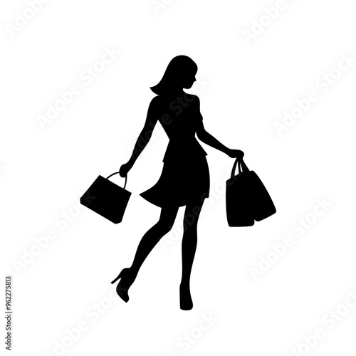 silhouette of a woman with shopping bags vector svg black friday svg