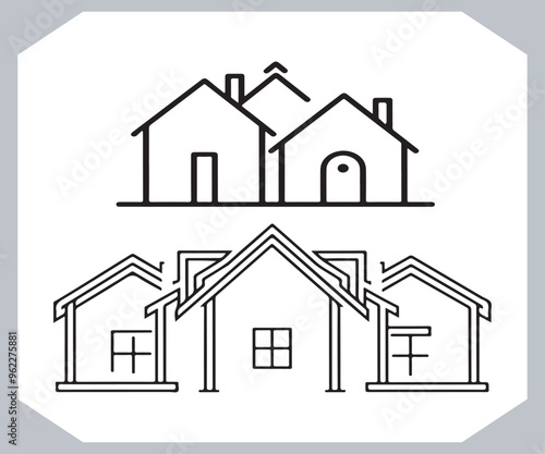 Black silhouettes of houses and cottages, home property logo set package, home button, residential building, country cottage, apartment vector illustrations.