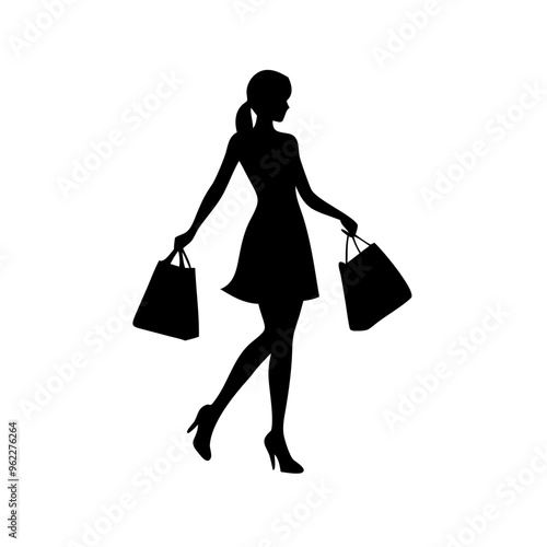 silhouette of a woman with shopping bags vector svg black friday svg