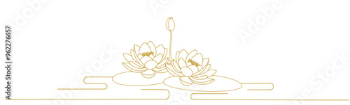 chinese lotus flowers line art illustration. water lily vector element background