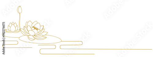 chinese lotus flowers line art illustration. water lily vector element background
