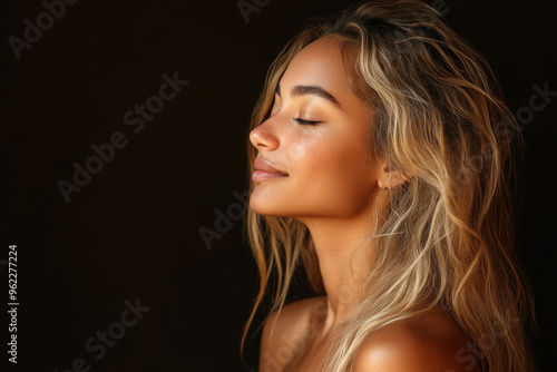 a close up of a blond woman's face