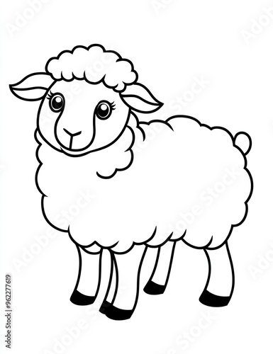 Beautiful Sheep Coloring Page, Farm Animal Colouring Design for Your Corporate Books and Business Graphic Resource or Creative Project, Ai Generative