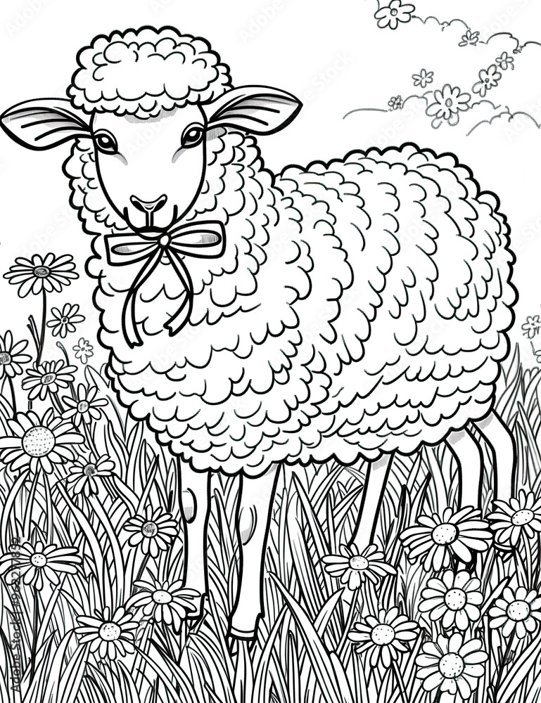 Beautiful Sheep Coloring Page, Farm Animal Colouring Design for Your Corporate Books and Business Graphic Resource or Creative Project, Ai Generative Beautiful Sheep Coloring Page, Farm Animal Colouring Design for Your Corporate Books and Business Graphic Resource or Creative Project, Ai Generative