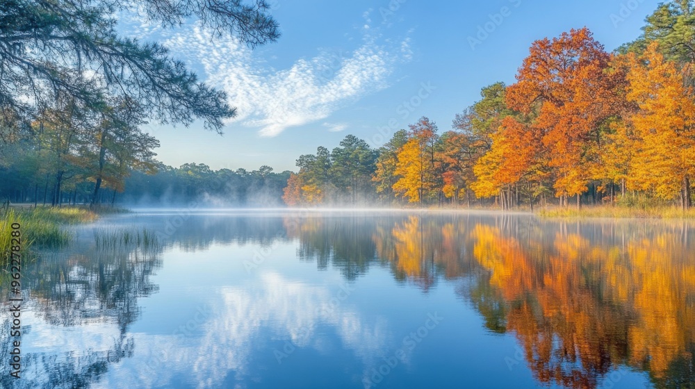 A serene autumn morning at a lake A serene autumn morning at a lake