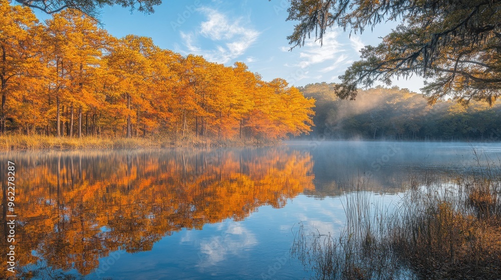 A serene autumn morning at a lake A serene autumn morning at a lake