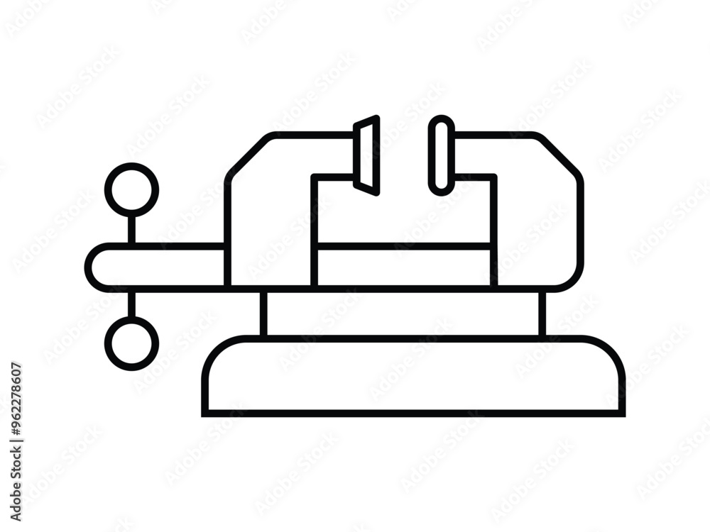 Machine vise vector icon. C Clamp Icon, Clamping device for drilling milling of metal, wood, plastic. Vice Outline Icon, Vector illustration. Machine vise vector icon. C Clamp Icon, Clamping device for drilling milling of metal, wood, plastic. Vice Outline Icon, Vector illustration.