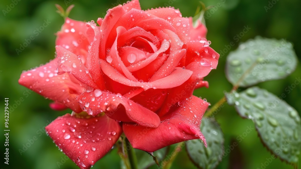 A Single Red Rose with Dew Drops A Single Red Rose with Dew Drops