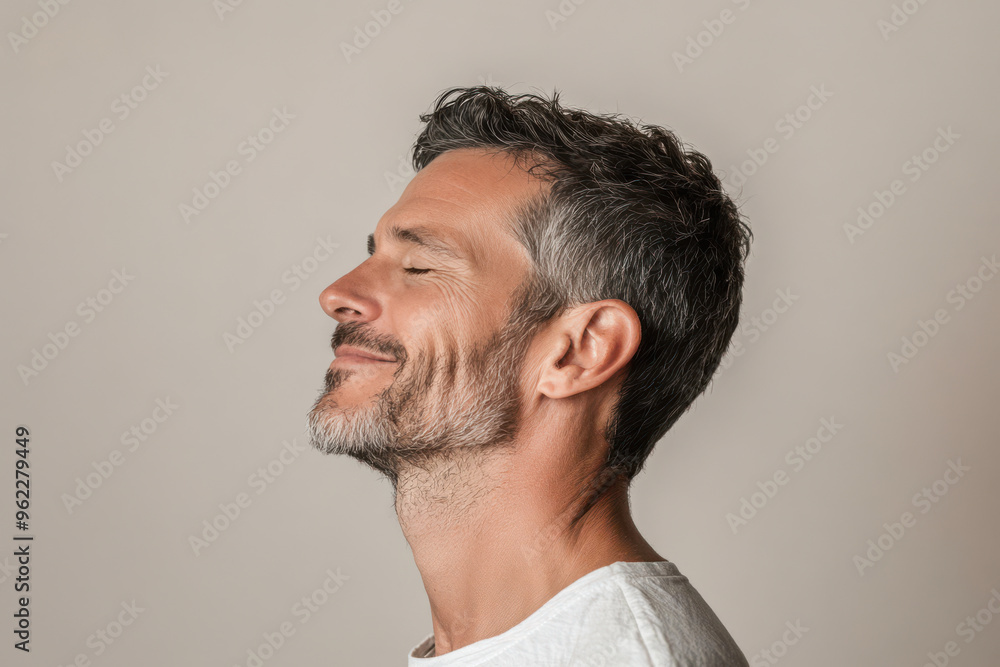 Obraz premium a close up of a man's face looking to a side