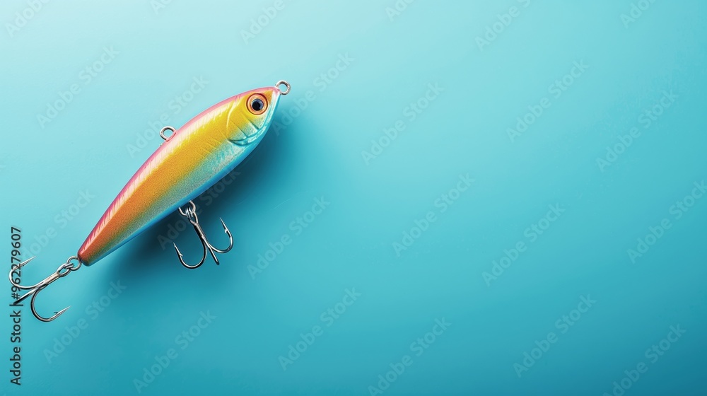 Vibrant and Colorful Fishing Lure Displayed on a Bright Blue Background, Perfect for Anglers and Fishing Enthusiasts Everywhere Vibrant and Colorful Fishing Lure Displayed on a Bright Blue Background, Perfect for Anglers and Fishing Enthusiasts Everywhere