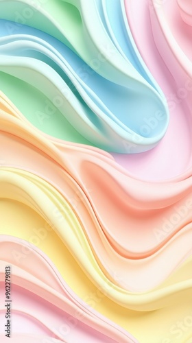 3D abstract background with pastel colors showcasing a blend of light pink, blue, and yellow waves