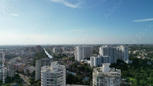 Beautiful modern cityscape of kolkata from the air, nice buildings and infrastructures photo