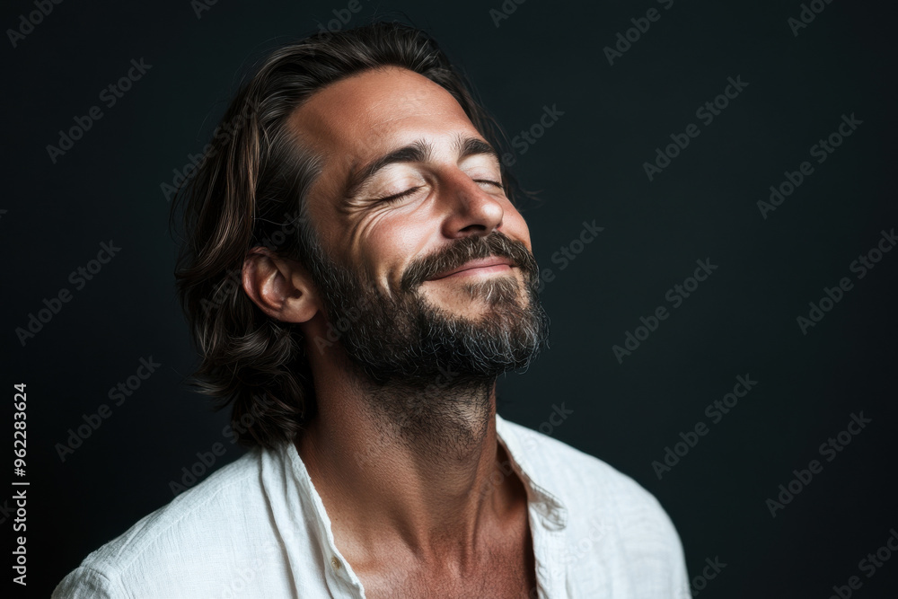 Obraz premium a close up of a man's face looking to a side